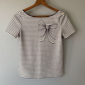 RW&Co. Women's Extra Small Striped Bow Blouse – White & Burgundy